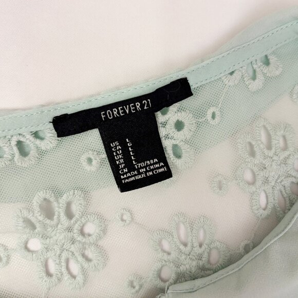 Forever 21 peter pan collar sheer floral mint green button up shirt size Large - Picture 3 of 5